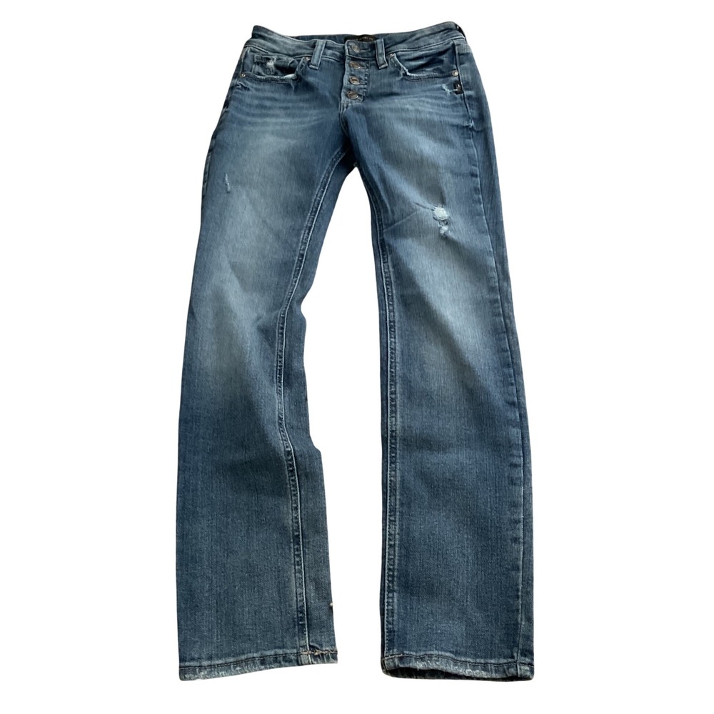 Silver Jeans Co Suki Straight Medium Wash Button Fly Distressed Jeans W26‎ L29